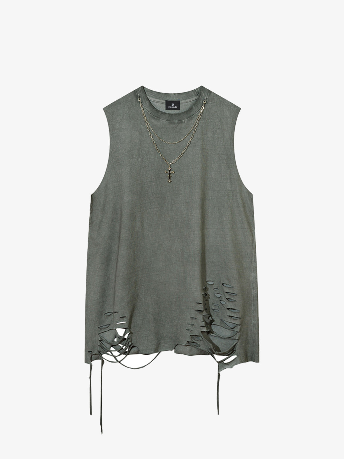 Street Ripped Vest with Detachable Necklace 