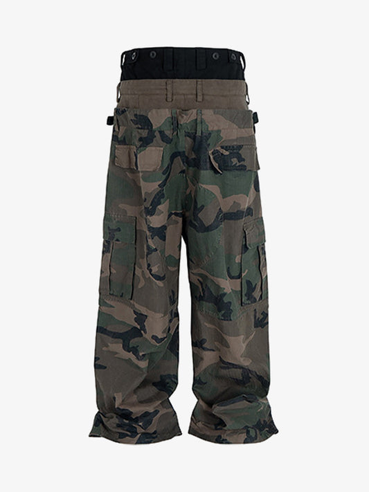 Three-Waist Splicing Camouflage Cargo Buckle Waist Design Overalls 
