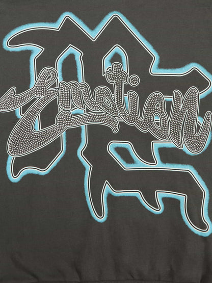 Vintage Blindfolded Angel Rhinestone Zip-Up Hoodie 