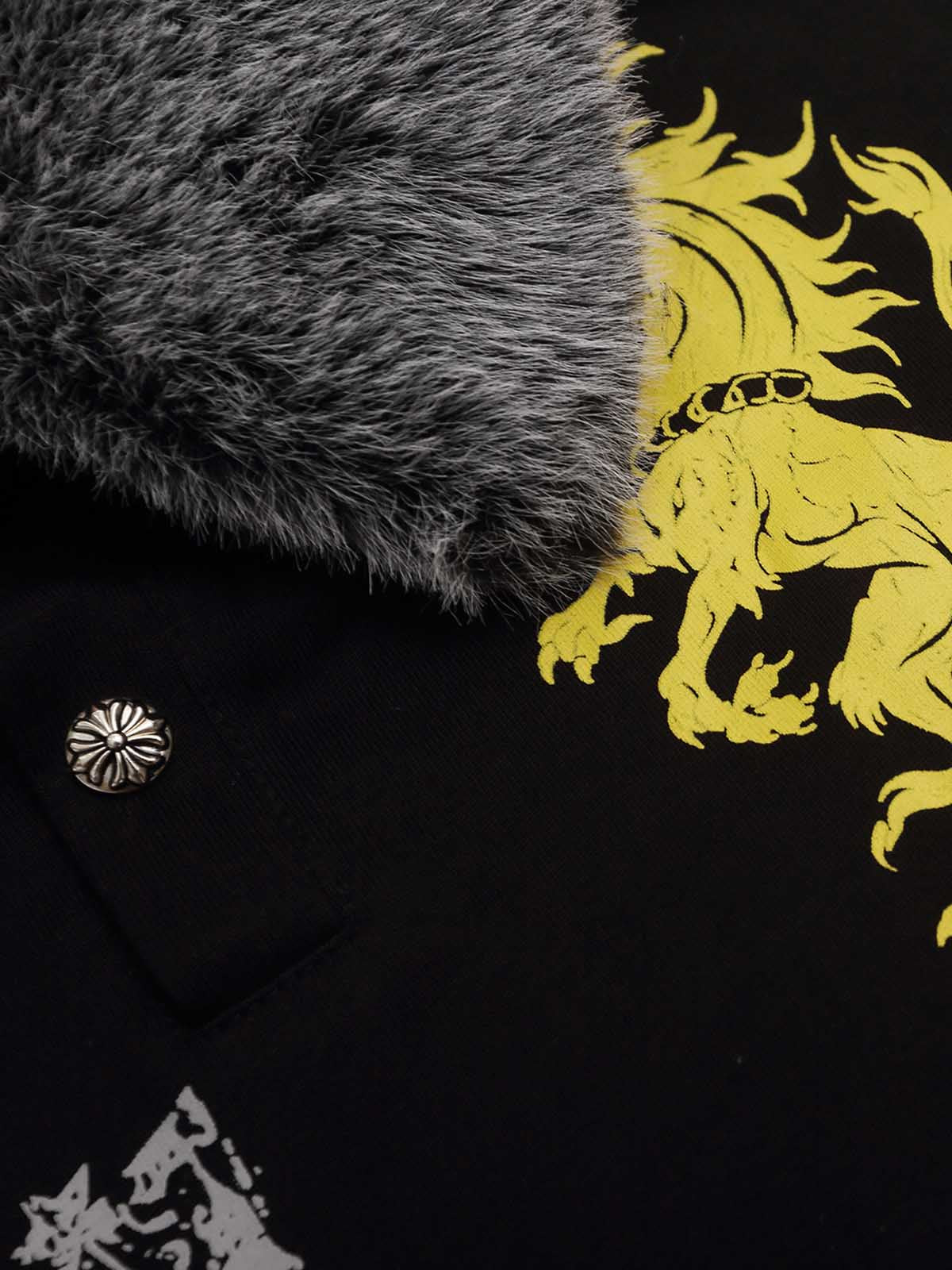 Faux-Fur Lapel Collar Sporty Polo Shirt
