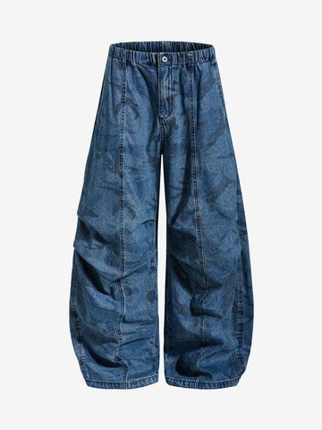 Deconstructed Washed Jeans with Graphic Print