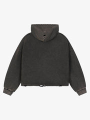 Flame Wing Biker Graphic Washed Distressed Hoodie