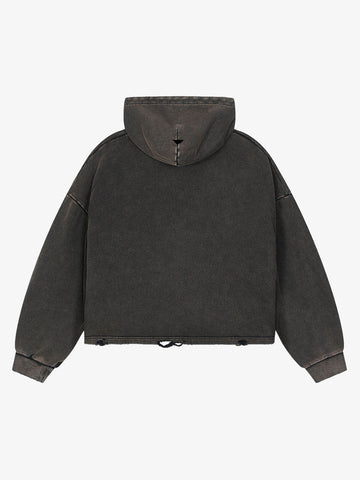 Flame Wing Biker Graphic Washed Distressed Hoodie
