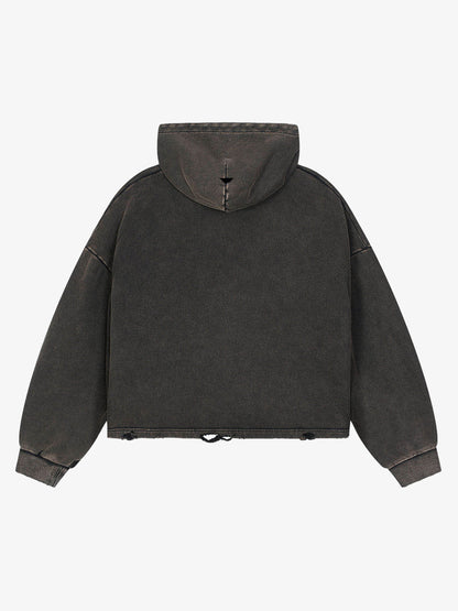 Flame Wing Biker Graphic Washed Distressed Hoodie