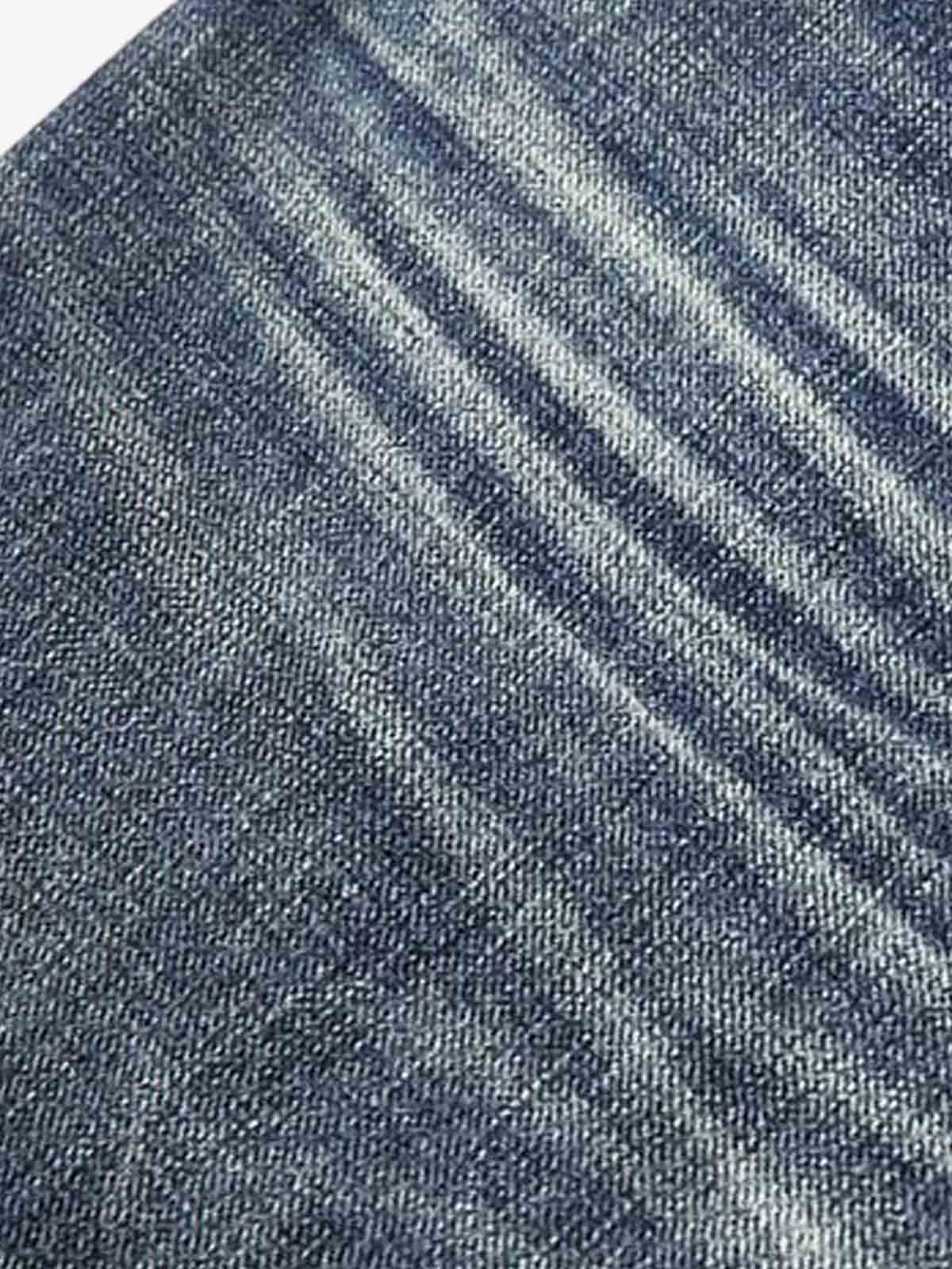 Denim Wide Leg Jeans with Tiger Print Patchwork and Ripped Details 