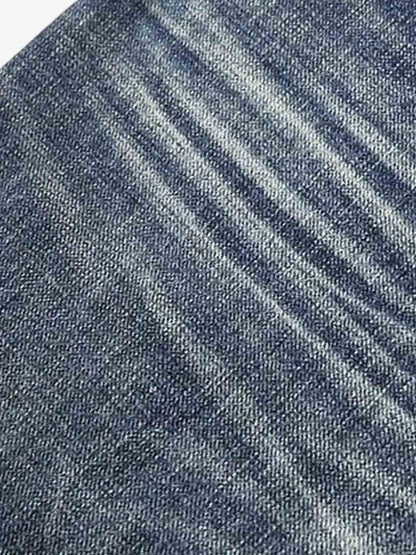 Denim Wide Leg Jeans with Tiger Print Patchwork and Ripped Details 