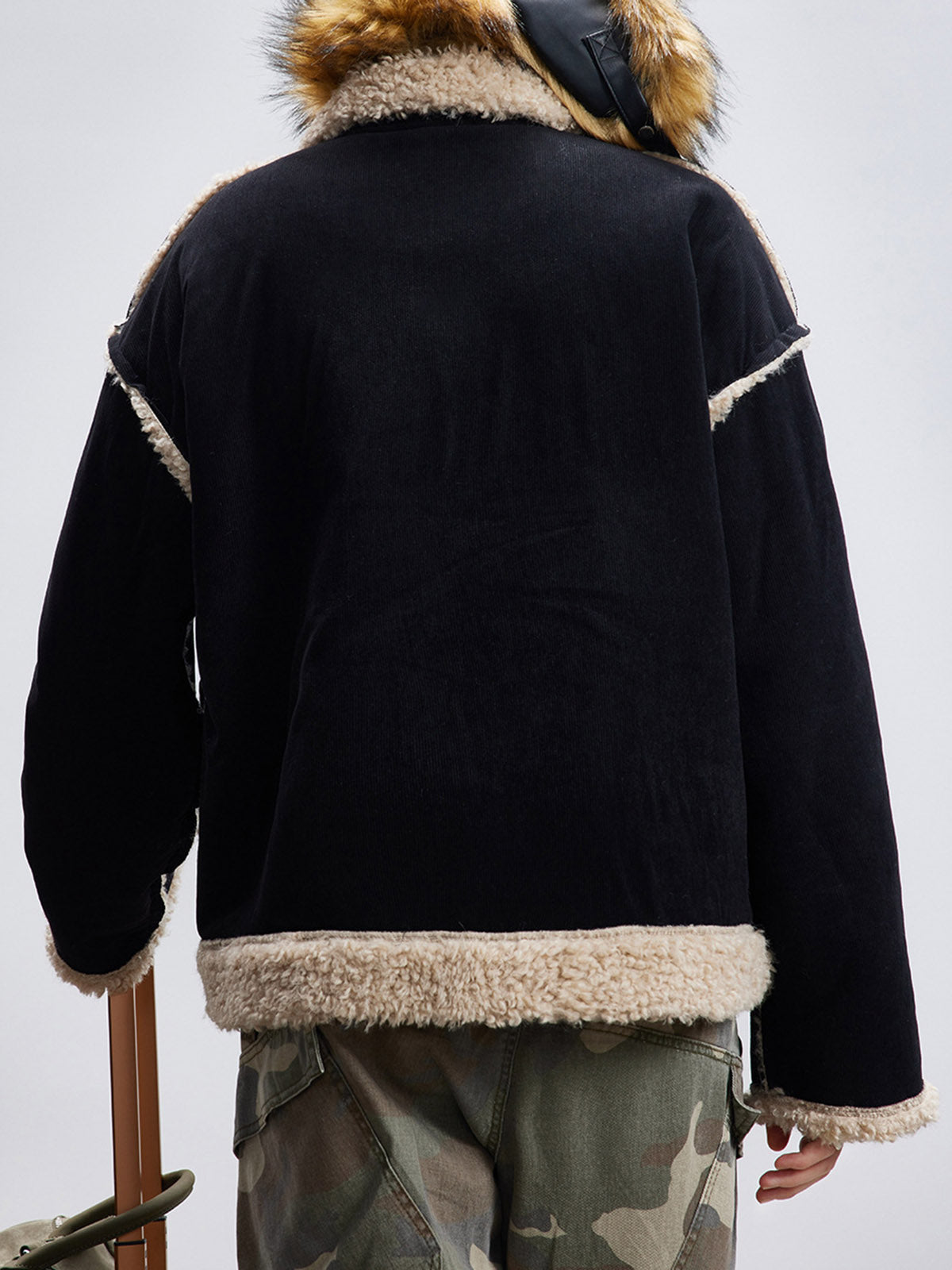 Fur Collar Zip Up Sherpa-Lined Jacket 