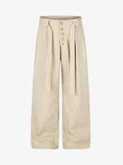 Button-Front Belted Casual Pants