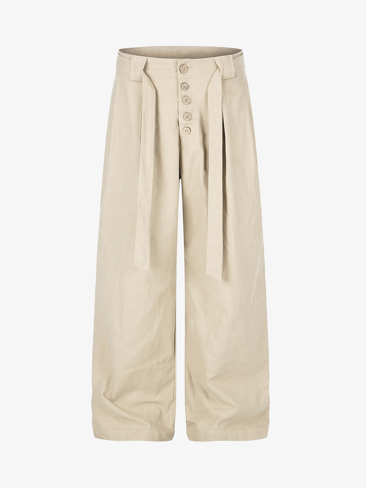 Button-Front Belted Casual Pants