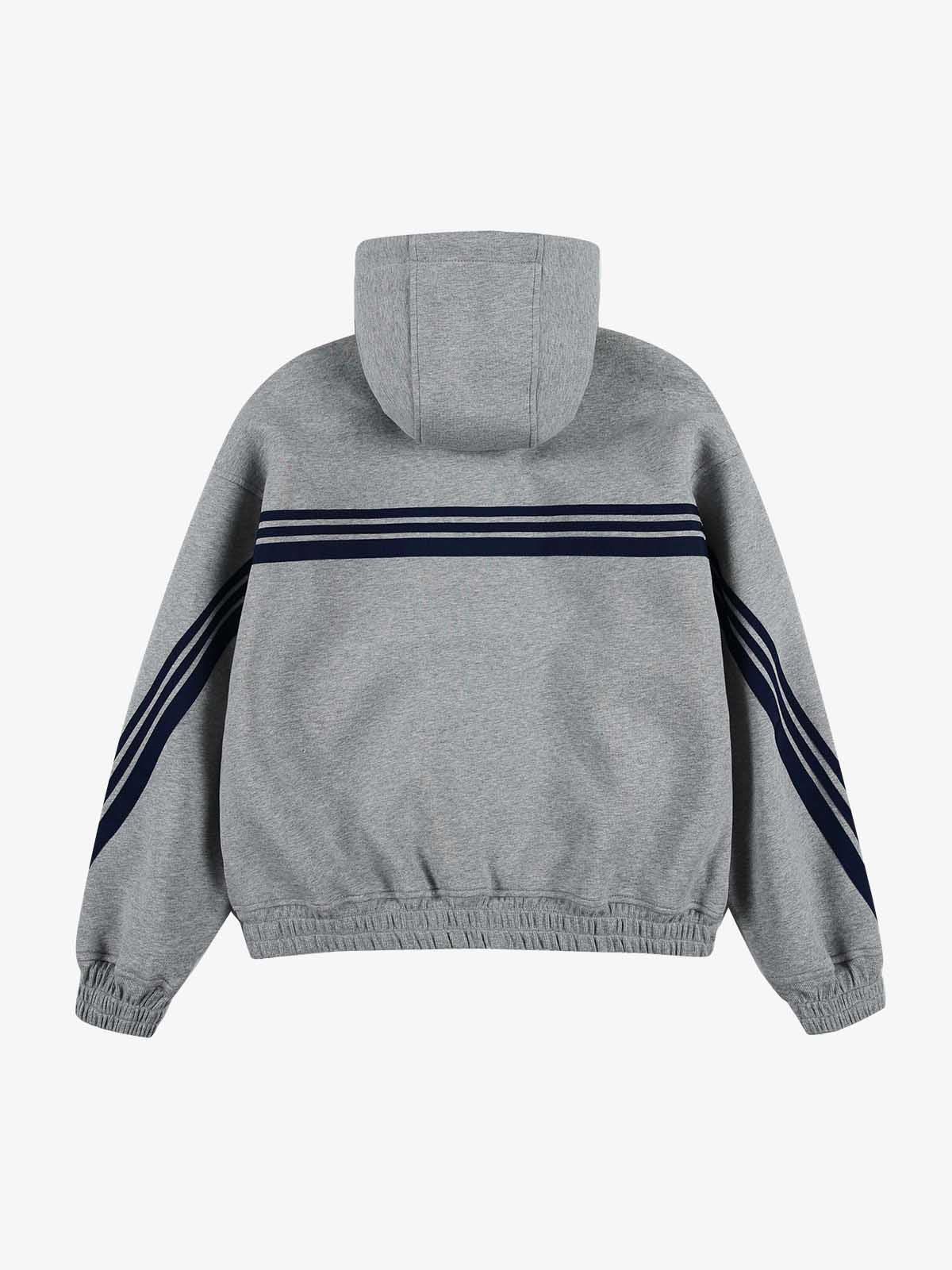 Striped Patchwork Boxy Fit Zip-Up Hoodie