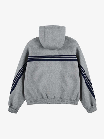 Striped Patchwork Boxy Fit Zip-Up Hoodie