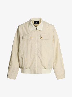 Utility Pleated Sleeve Fold-Over Collar Zip Up Jacket