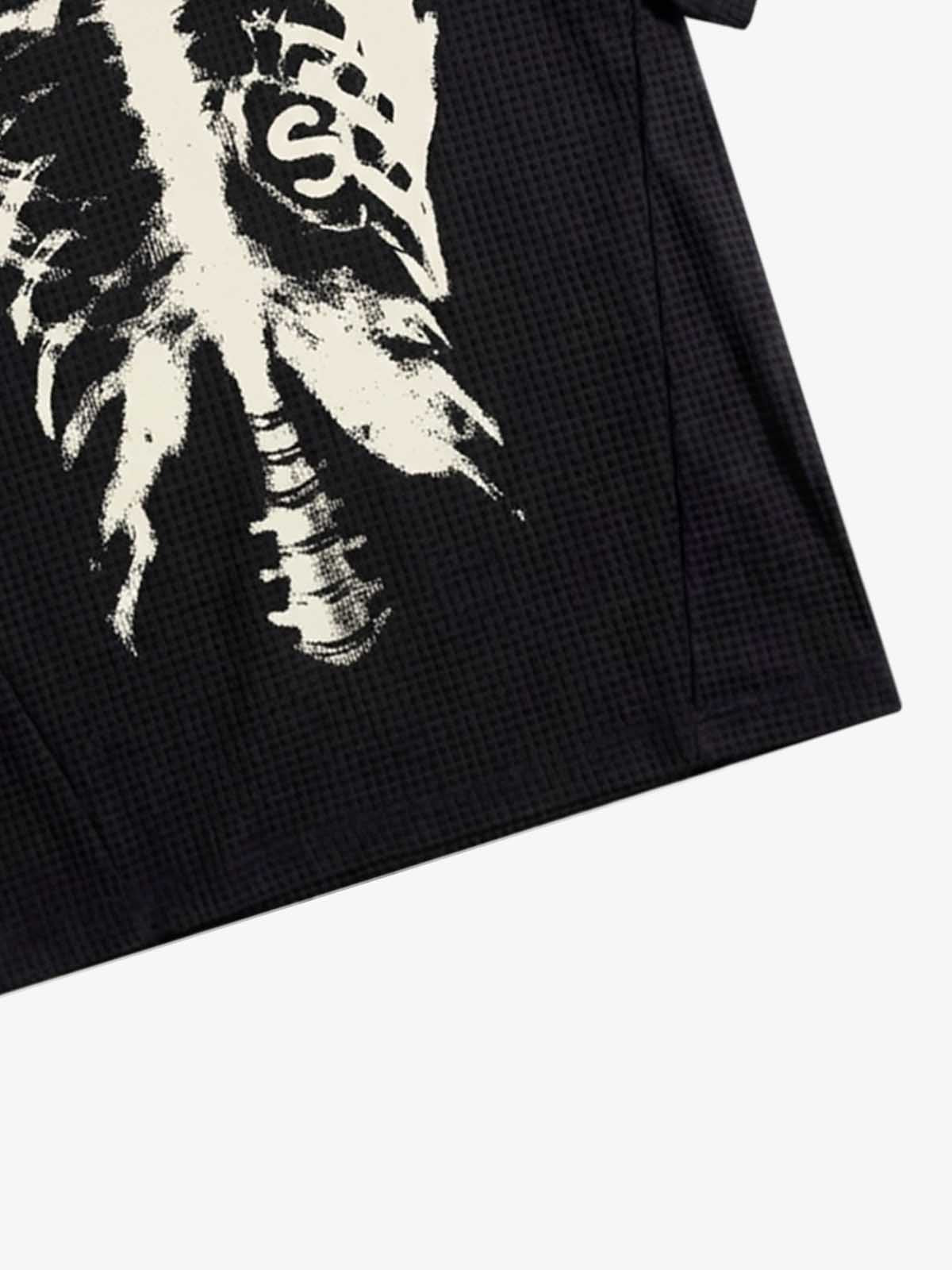 Skeleton Ribcage Graphic Print Asymmetric Button Polo Shirt 