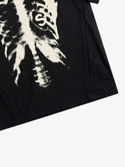 Skeleton Ribcage Graphic Print Asymmetric Button Polo Shirt 
