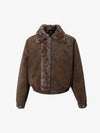 Retro Suede Texture Shearling Collar Fleece Bomber Jacket 