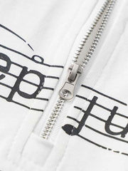 Music Staff Graphic Stand-Collar Half-Zip Long Sleeve Tee