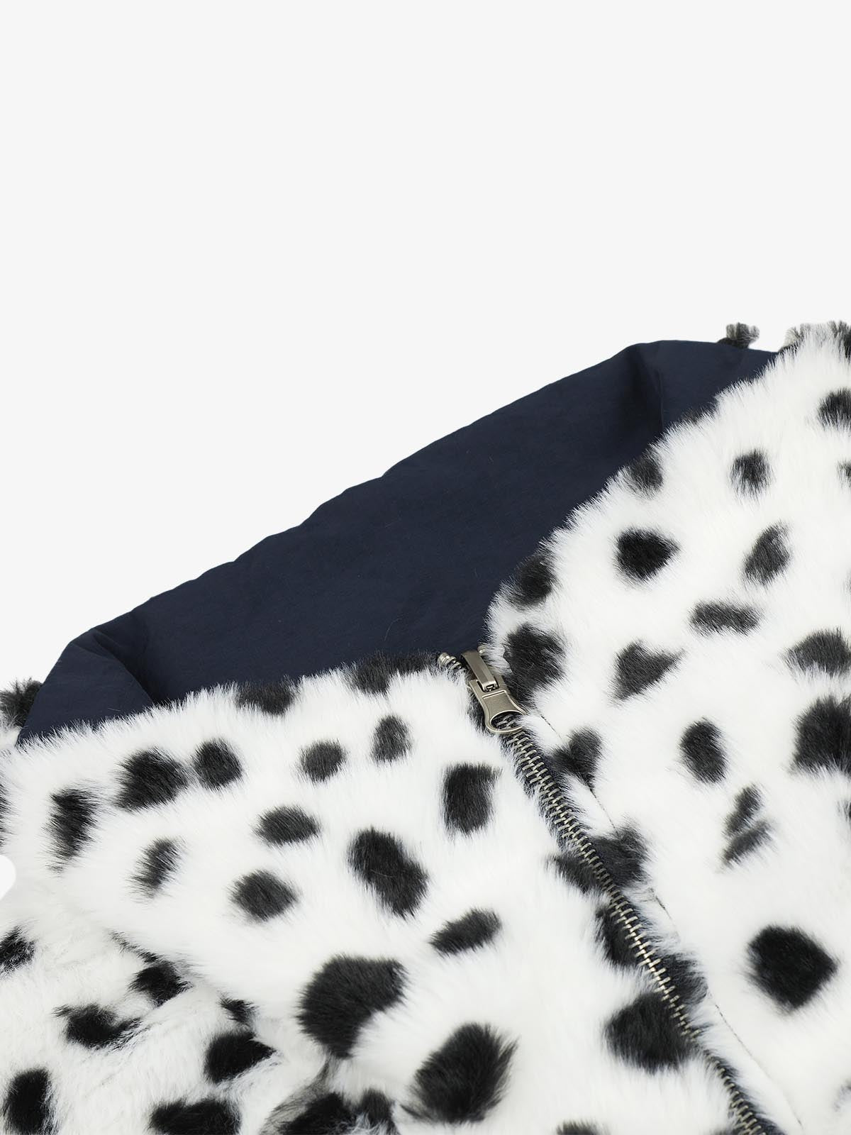 Reversible Spotted Leopard Stand-Collar Fleece Coat