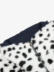 Reversible Spotted Leopard Stand-Collar Fleece Coat