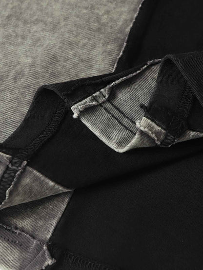 Cotton Blend Oversized Panel T-Shirt with Asymmetric Design and Contrast Stitching 