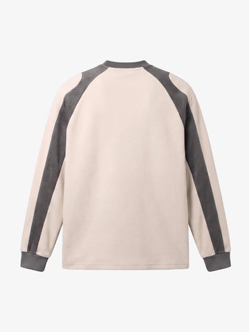 Color Block Embroidered Suede Long Sleeve Tee