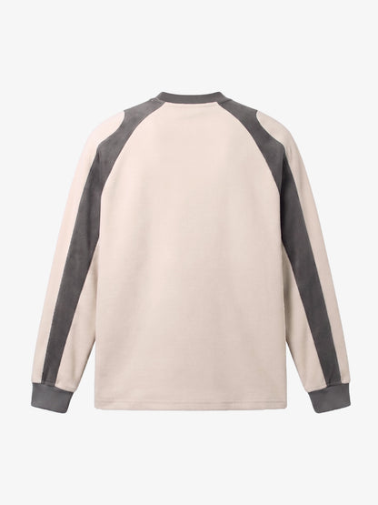 Color Block Embroidered Suede Long Sleeve Tee