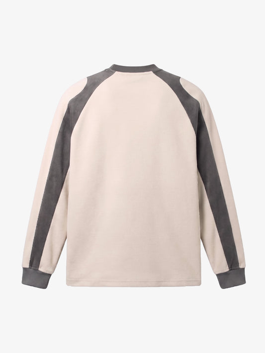 Color Block Embroidered Suede Long Sleeve Tee