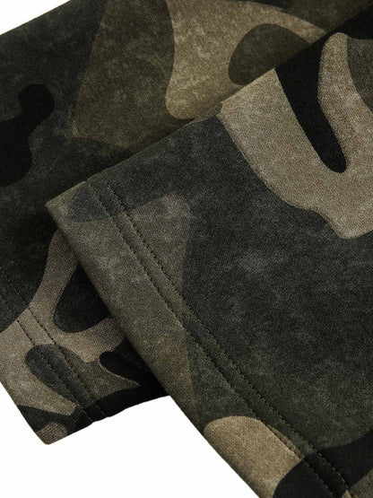 Vintage Camouflage Flame Heart Print Hoodie 