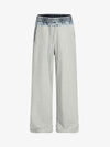 Vintage Wash Denim Waistband Patchwork Sweatpants