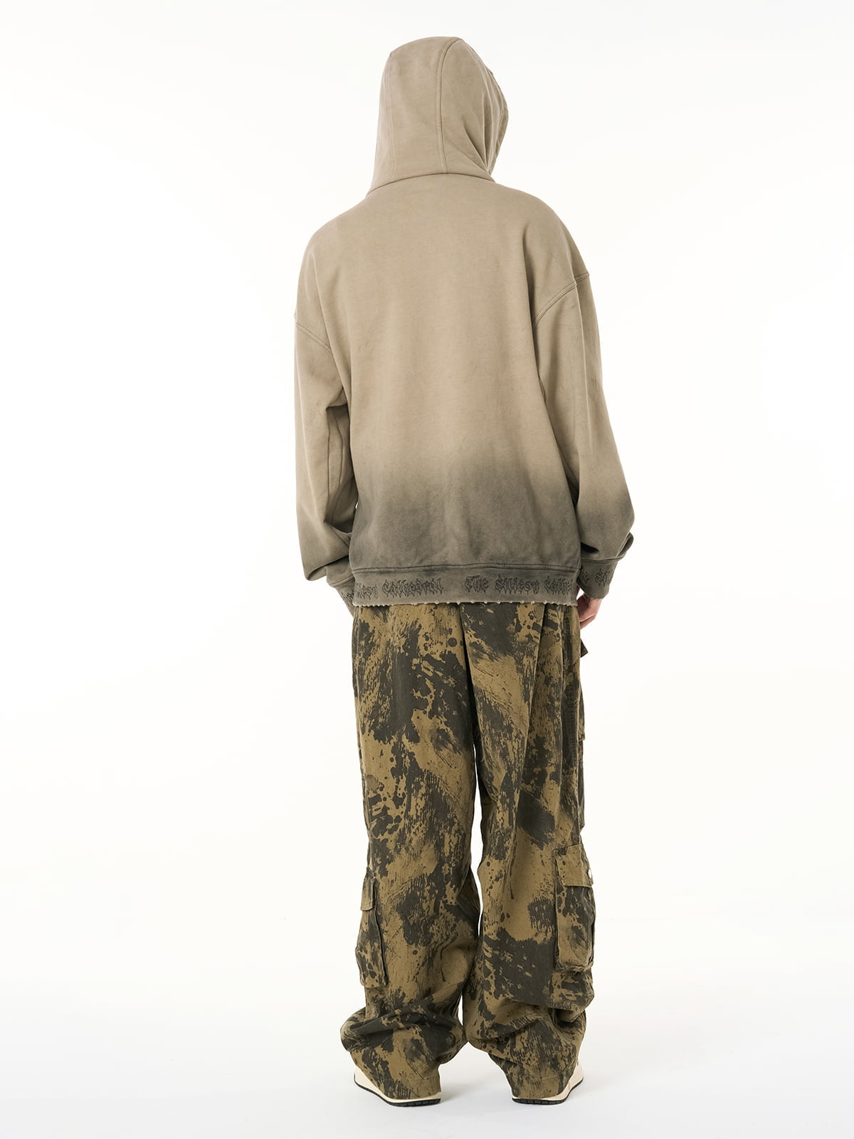 SUPERMADE Embroidered Distressed Spray-Painted Hooded Sweatshirt 