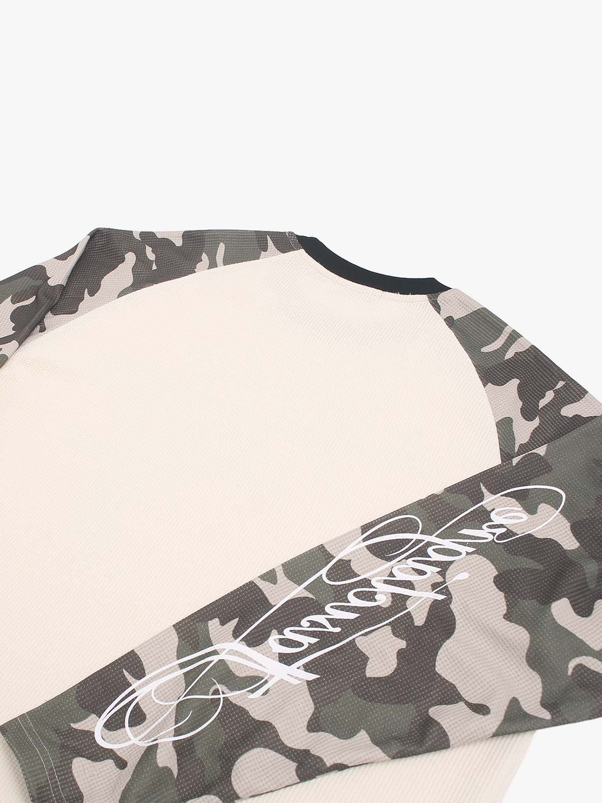 Camo Patchwork Graphic Waffle Long Sleeve Tee