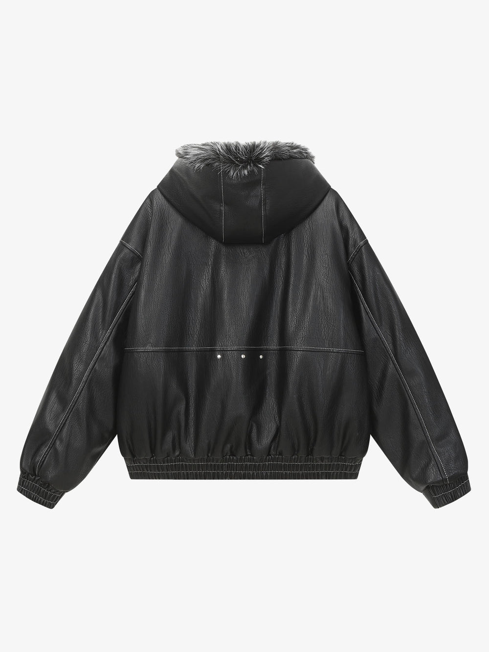 Mountain Eagle Fur-Collar Patchwork Faux Leather Jacket