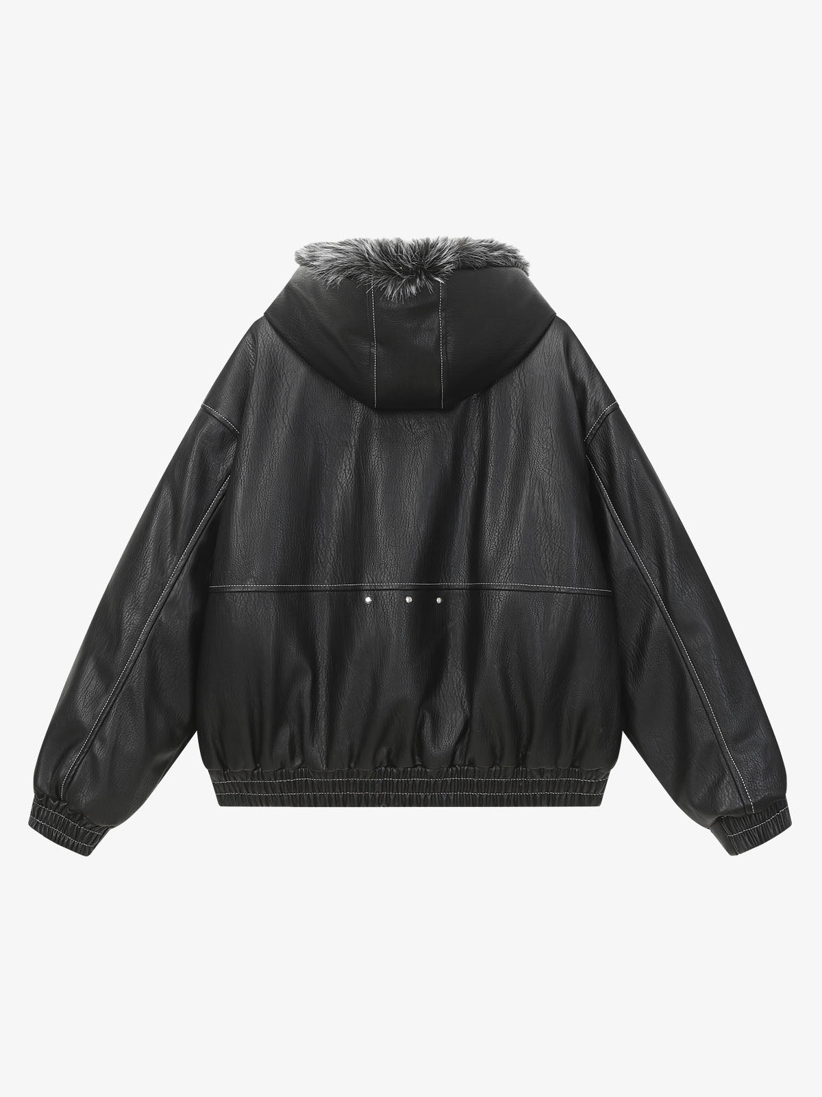 Mountain Eagle Fur-Collar Patchwork Faux Leather Jacket