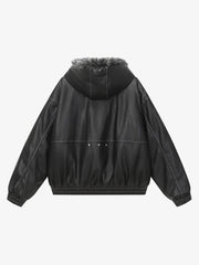 Mountain Eagle Fur-Collar Patchwork Faux Leather Jacket