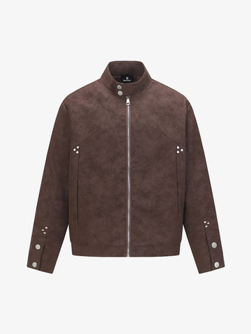 Suede Studded Zip Up Jacket 