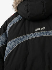 Denim Panel Hooded Padded Coats