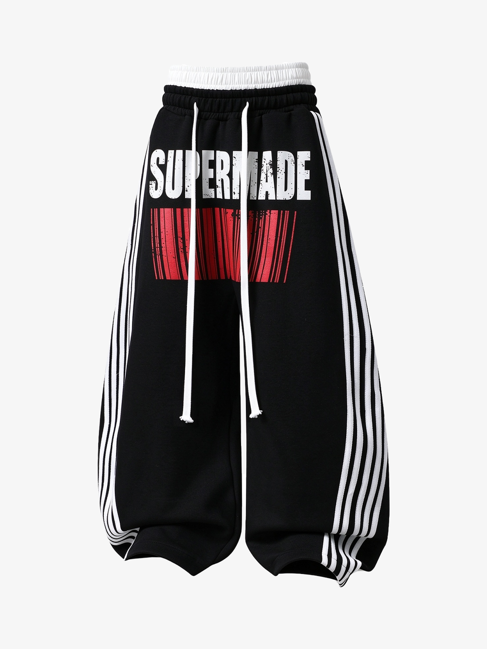 Double-Waist Striped Baggy Sweatpants