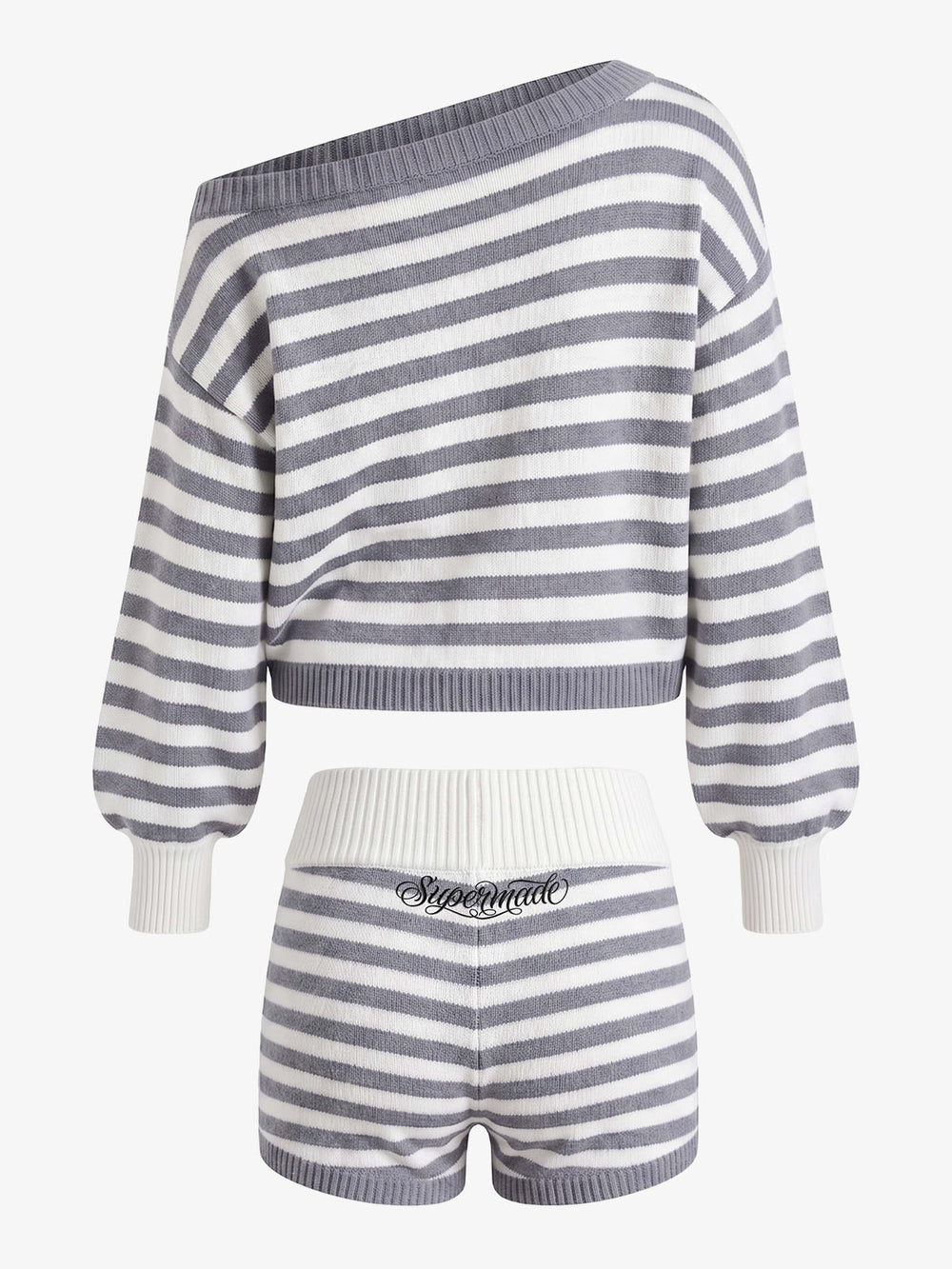 Scorpion Embroidered Off-Shoulder Striped Knit Set