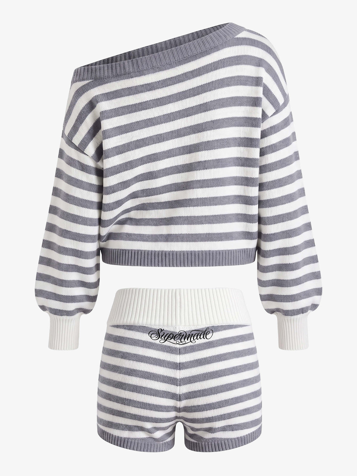 Scorpion Embroidered Off-Shoulder Striped Knit Set
