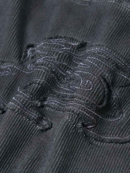 Corduroy Long Sleeve Tactical Shirt with Embroidered Logo and Padded Shoulders 