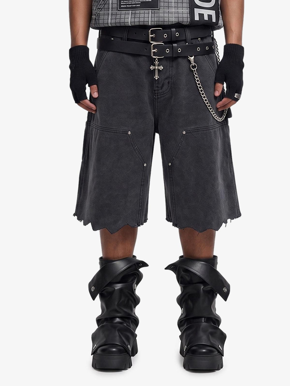 Distressed Cargo Shorts with Chain Detail