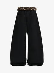 Leopard Plush Patchwork Hoodie & Wide-Leg Sweatpants Set