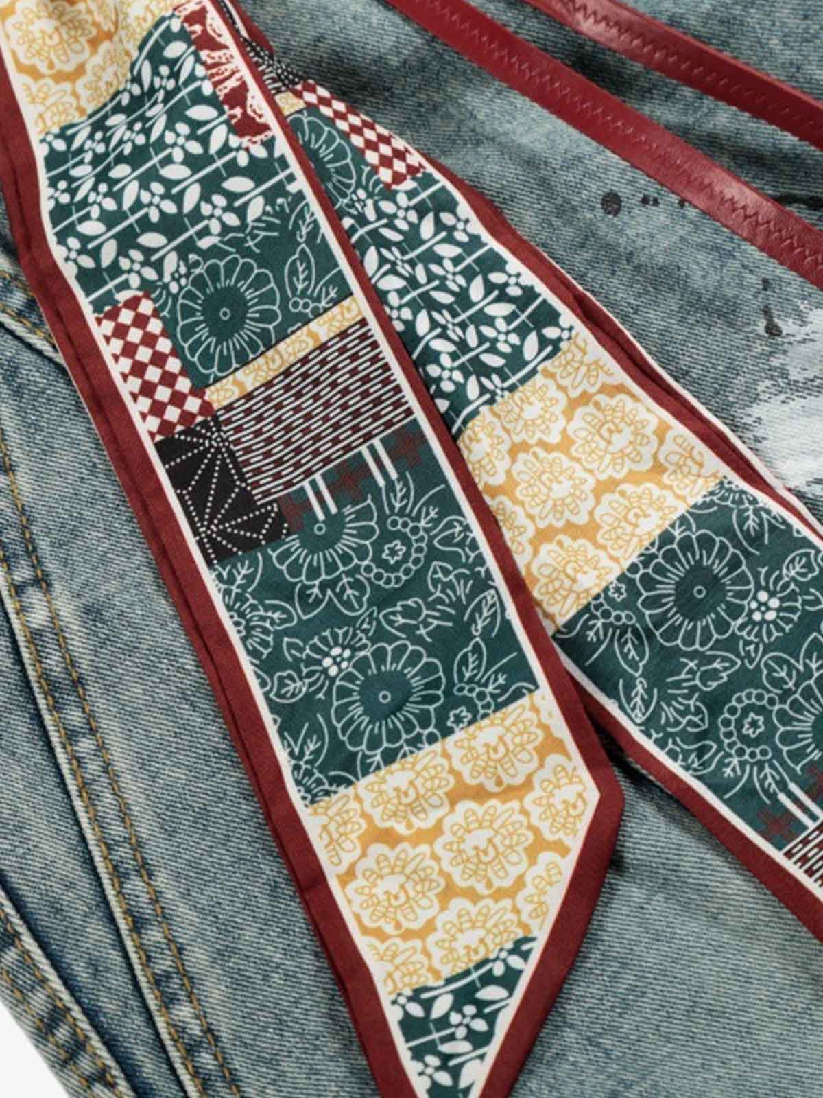 Vintage Paint-Splatter Scarf Tie Barrel Jeans
