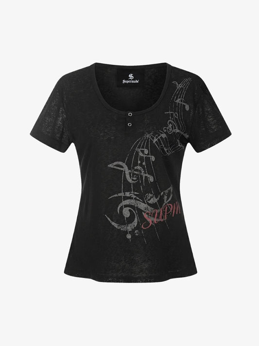 Music Note Graphic Slim Fit Short Sleeve T-Shirt 