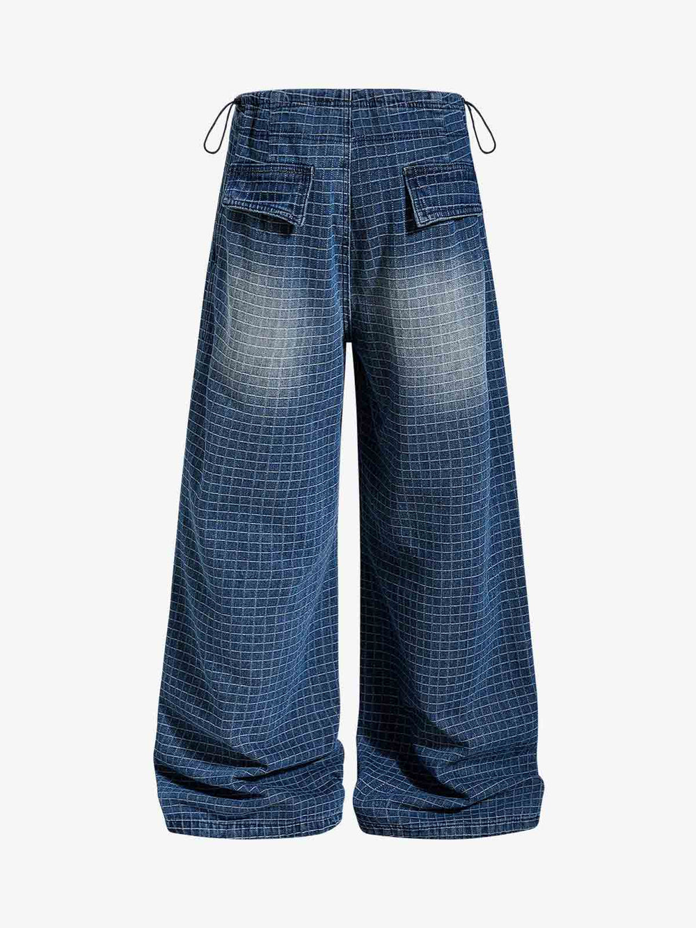 Pantaloni in cotone e lino con coulisse e stampa a griglia
