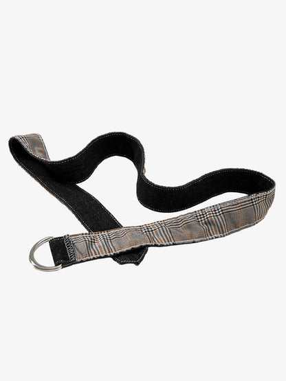 Vintage Plaid-Trim Tape-Belt Jeans 