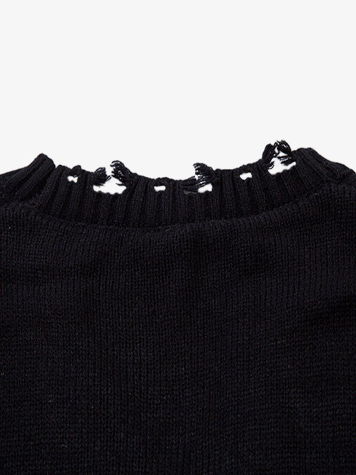 Irregular Neck Hole Hollow Knit Raw Edge Sweater 