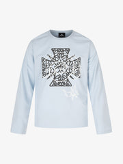 Street Style Cross Print Long-Sleeve T-Shirt
