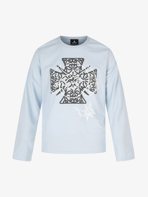 Street Style Cross Print Long-Sleeve T-Shirt