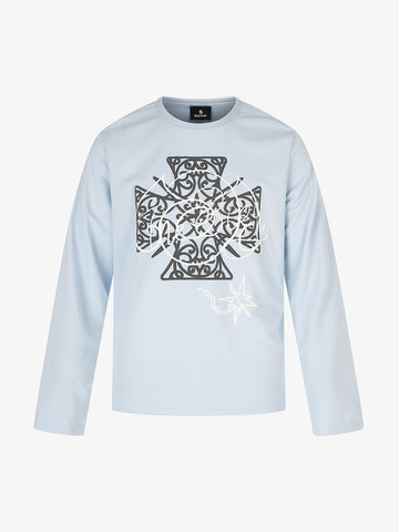 Street Style Cross Print Long-Sleeve T-Shirt