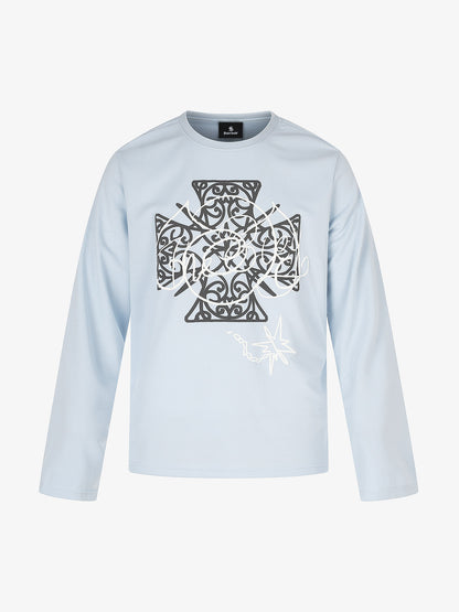 Street Style Cross Print Long-Sleeve T-Shirt